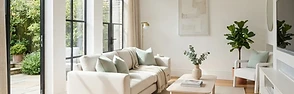 A bright spotless modern living room with sunlight