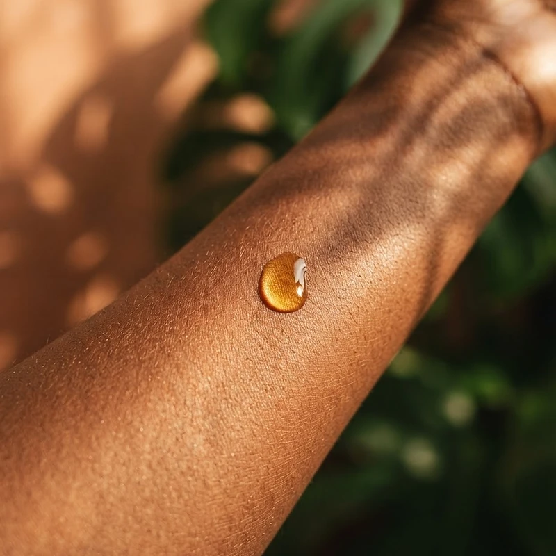 Melanin-rich skin with golden oil