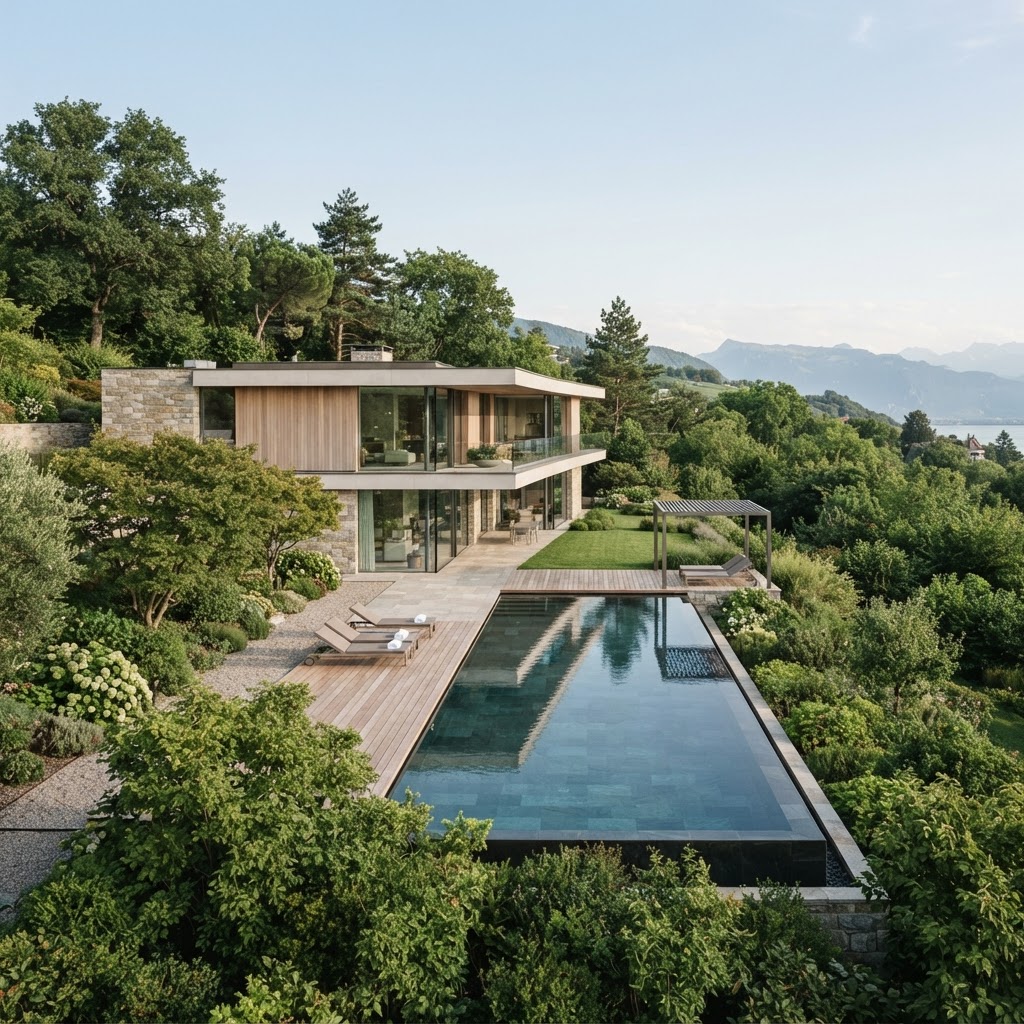 Élégante villa avec piscine dans un écrin de verdure à Corsier