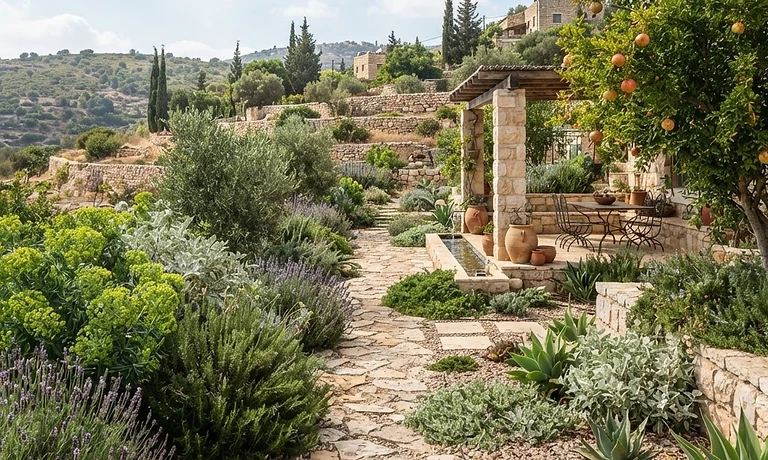 גינה ים תיכונית מטופחת