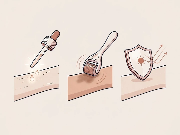 Le protocole combine trois piliers : des soins topiques pour freiner la mélanine, des technologies douces pour l'éliminer, et une photoprotection SPF 50+ quotidienne.
