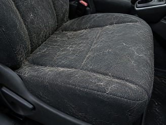 Heavily embedded dog hair on rear seats and carpet — before