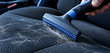 Pet hair being brushed free from a car seat