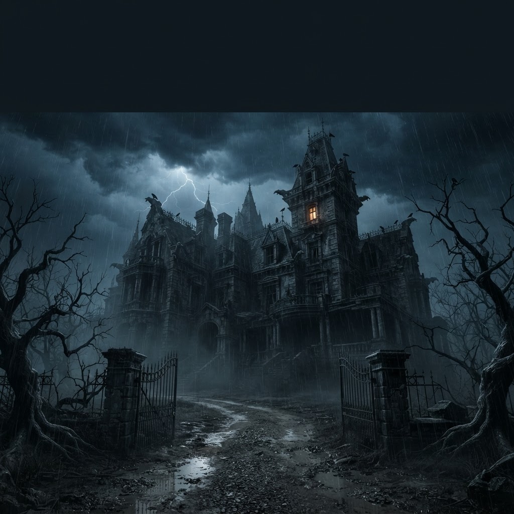 A mansion in the rain