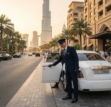 Chauffeur welcoming a guest in Dubai