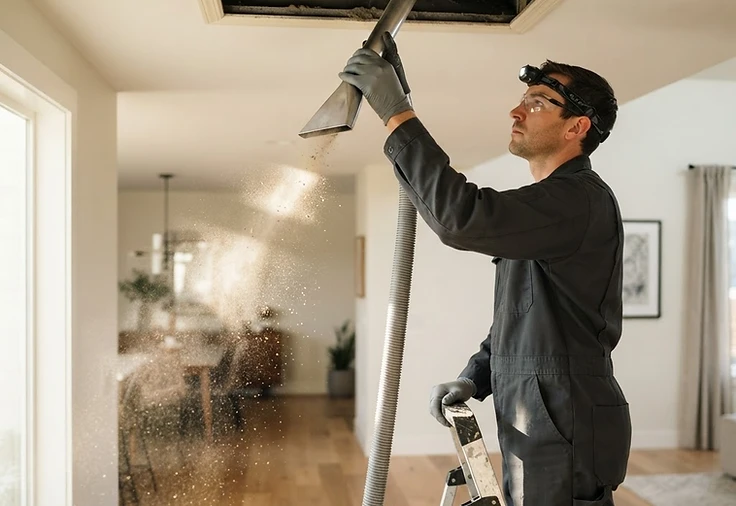 Air Duct Cleaning technician working on a home in the Washington DC metro area