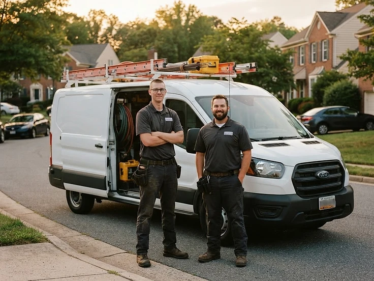 DMV Chimney and Vent certified service crew beside their service van