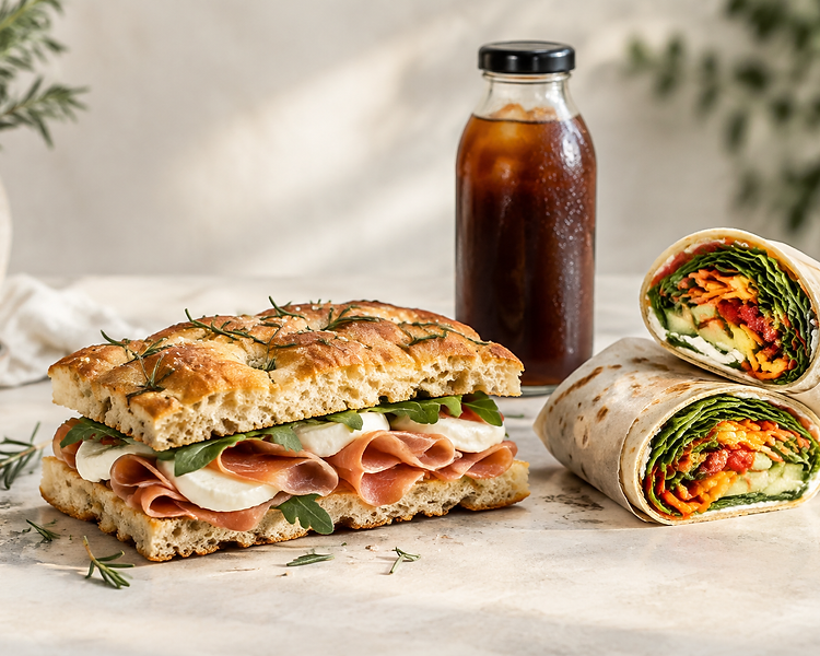 Verse schiacciata, wrap en koffie bij Vending Corner in Rotterdam