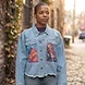 Light Blue Denim Jacket with African Print angle 2
