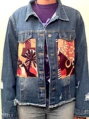 Blue Denim Jacket with Vibrant African Print