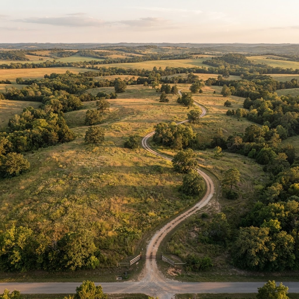 Aerial view of undeveloped land suitable for a multigenerational community