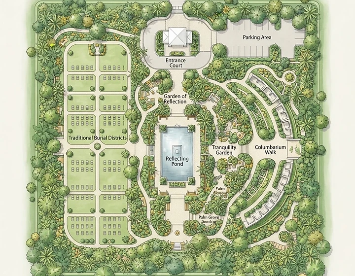 Aerial master plan of the Greenheart memorial park