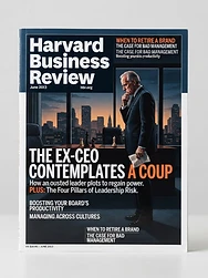 Cover of Harvard Business Review, June 2013, featuring the case study 'The Ex-CEO Contemplates a Coup' with expert commentary by Les Trachtman and Lilli Friedland.