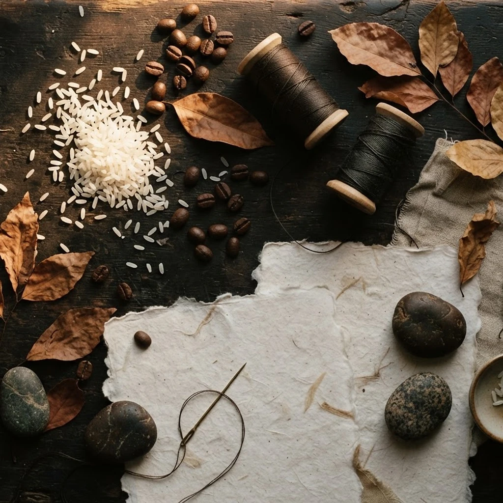 A Thousand Grains — view from afar and close-up of materials