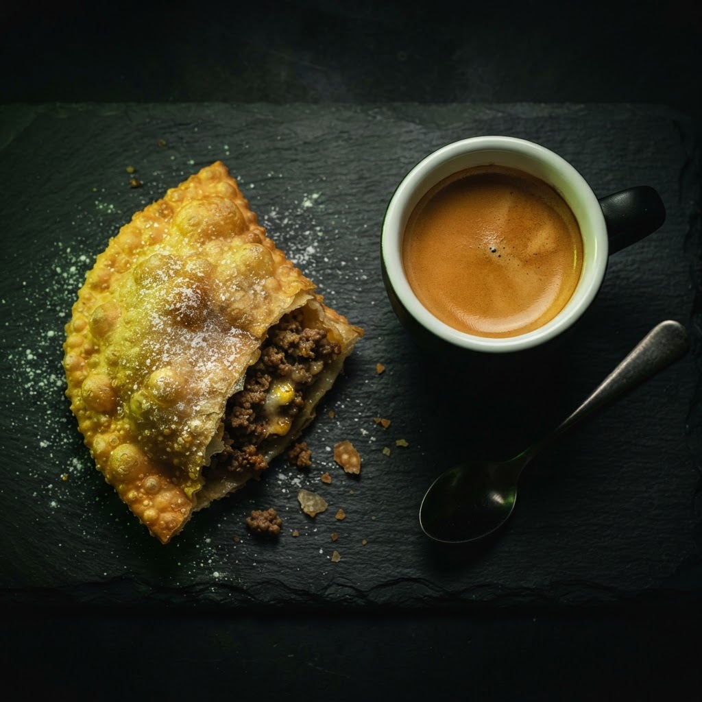 Pastechi + coffee breakfast combo at On The Go, late-night food in Curaçao