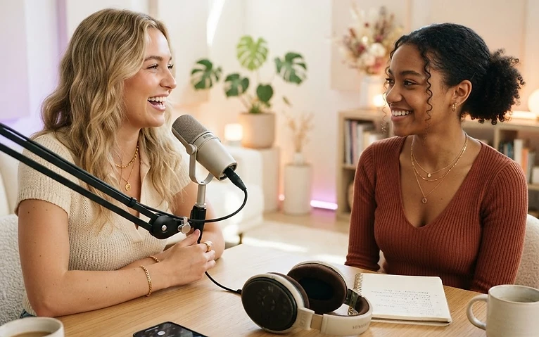 Interview Situation mit Mikrofon und Kopfhörern — die Menschen hinter NIKISWALK4PEACE