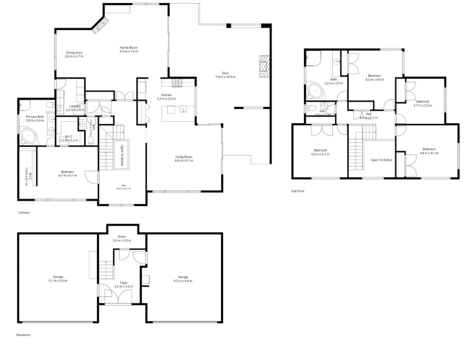 All Levels — Main, Upper & Basement floor plan