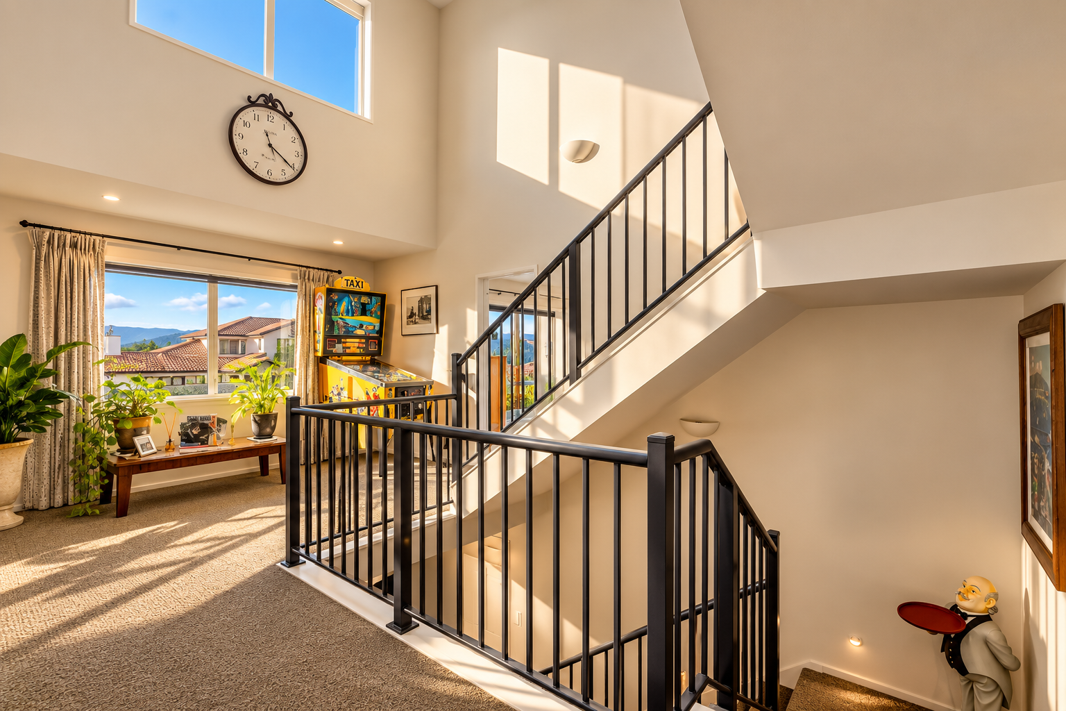 Upper Landing — Stairway & Pinball Nook