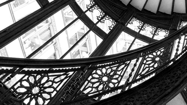 Wrought iron railing inside the Rookery Building in Chicago.