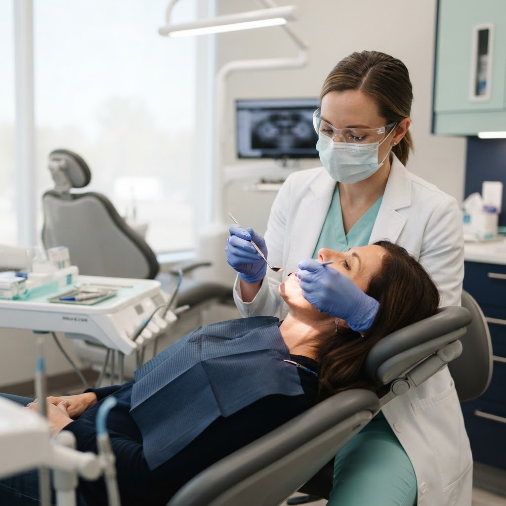 Chi Family Dental dentist providing gentle emergency dental care to a patient