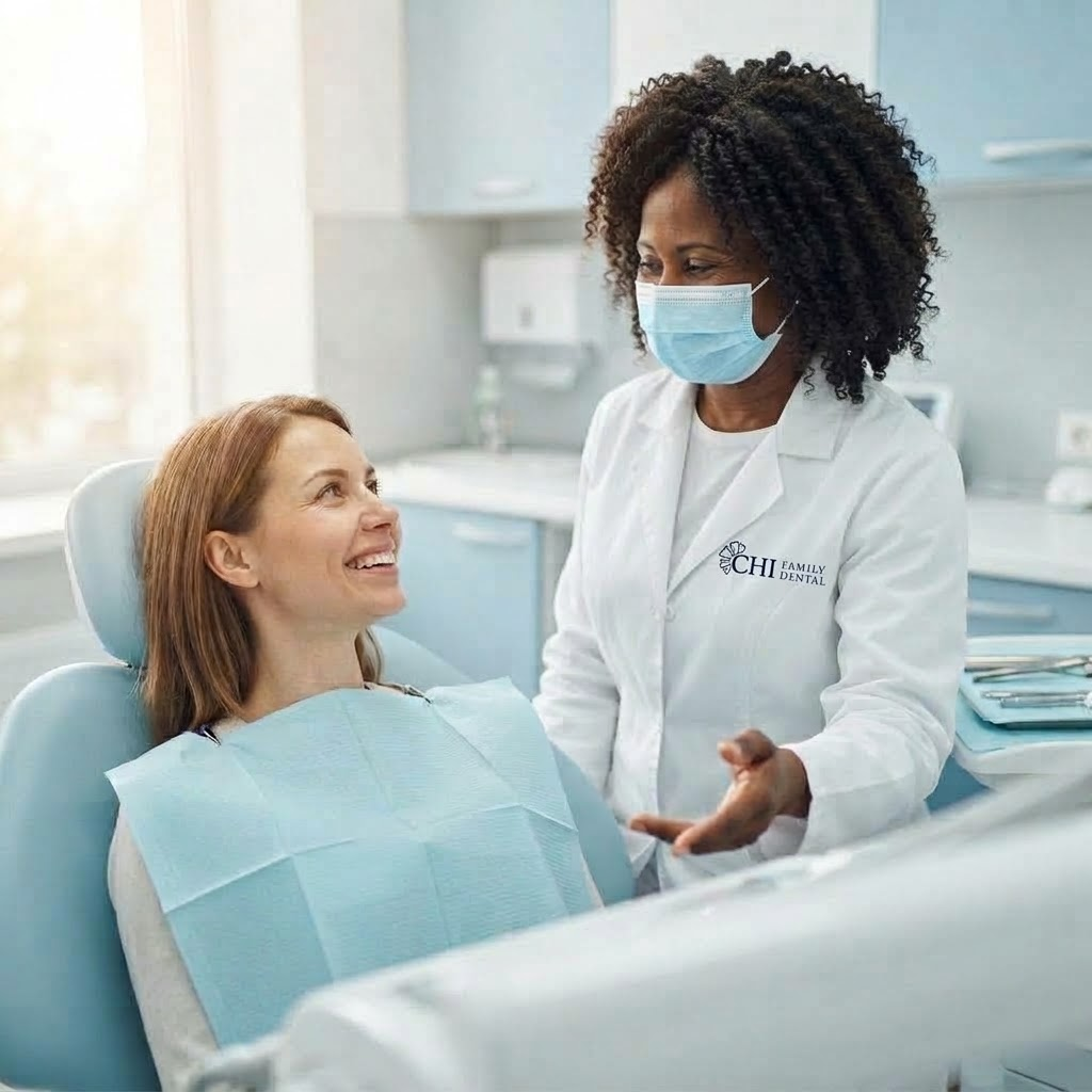 Dr. Chi with a happy patient at Chi Family Dental