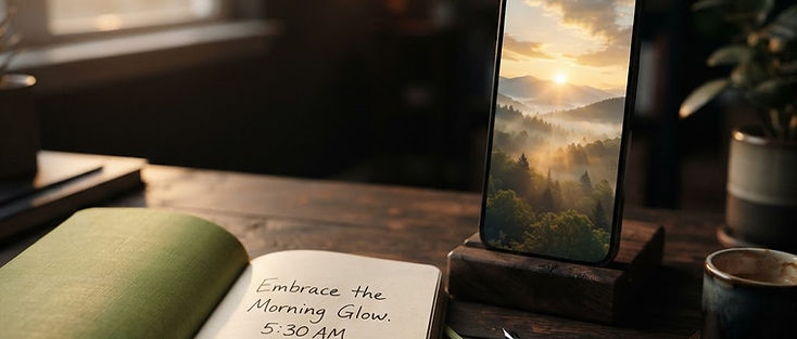 One-line text prompt next to a phone playing a short cinematic AI video
