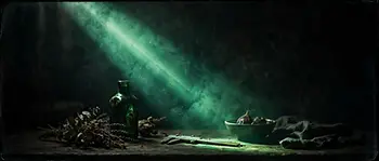 A single beam of emerald-green light cutting across a dark studio