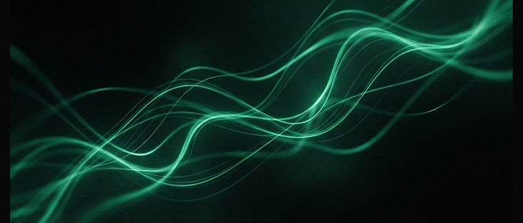 Abstract emerald light ribbons suggesting an AI music visualizer loop