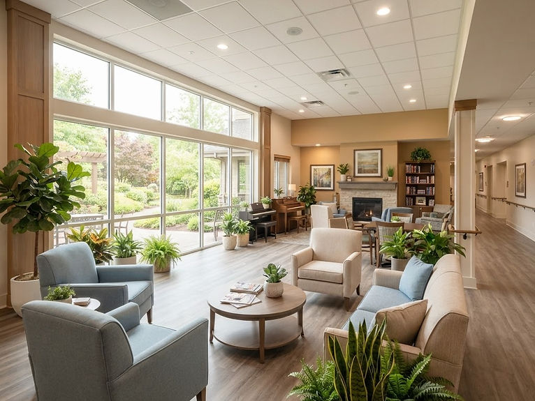A warm, welcoming skilled nursing facility common area