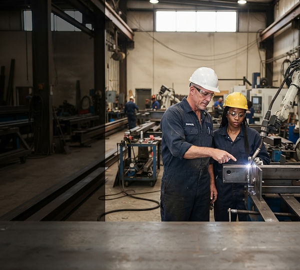 Operations professionals inspecting a manufacturing production line
