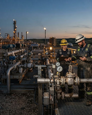 Field technicians inspecting pipeline valves