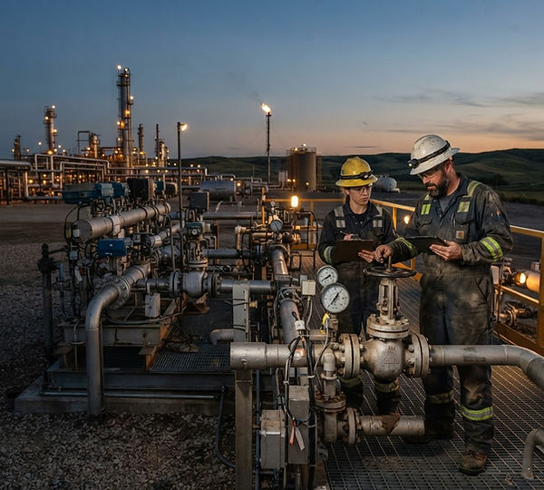 Field technicians inspecting pipeline valves