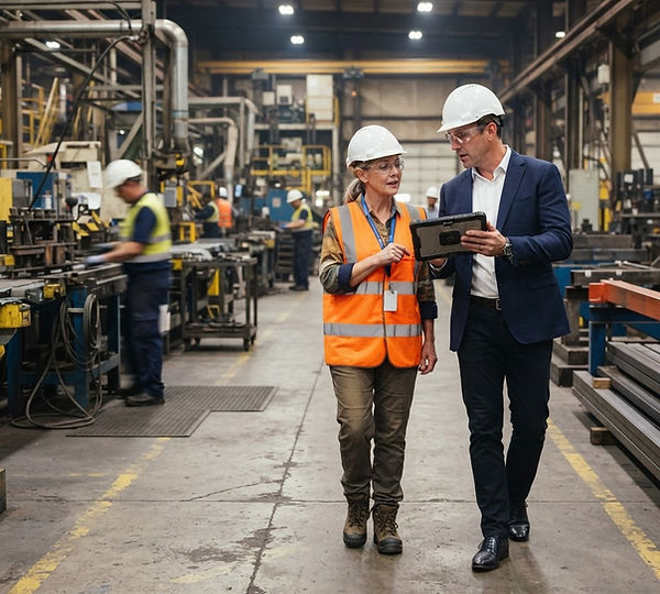 Investment partner walking a portfolio company plant floor