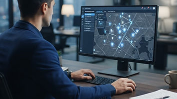 Profissional de investigação analisando dados de geolocalização em um mapa digital