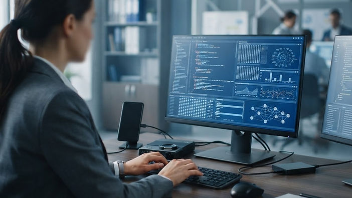 Profissional analisando provas digitais em ambiente de investigação privada