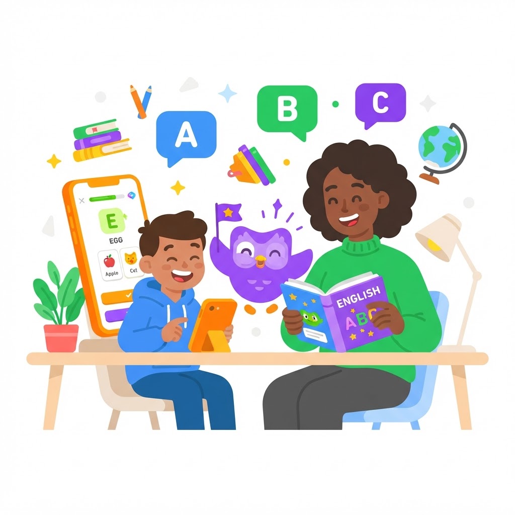 Família aprendendo inglês com TeachFlow