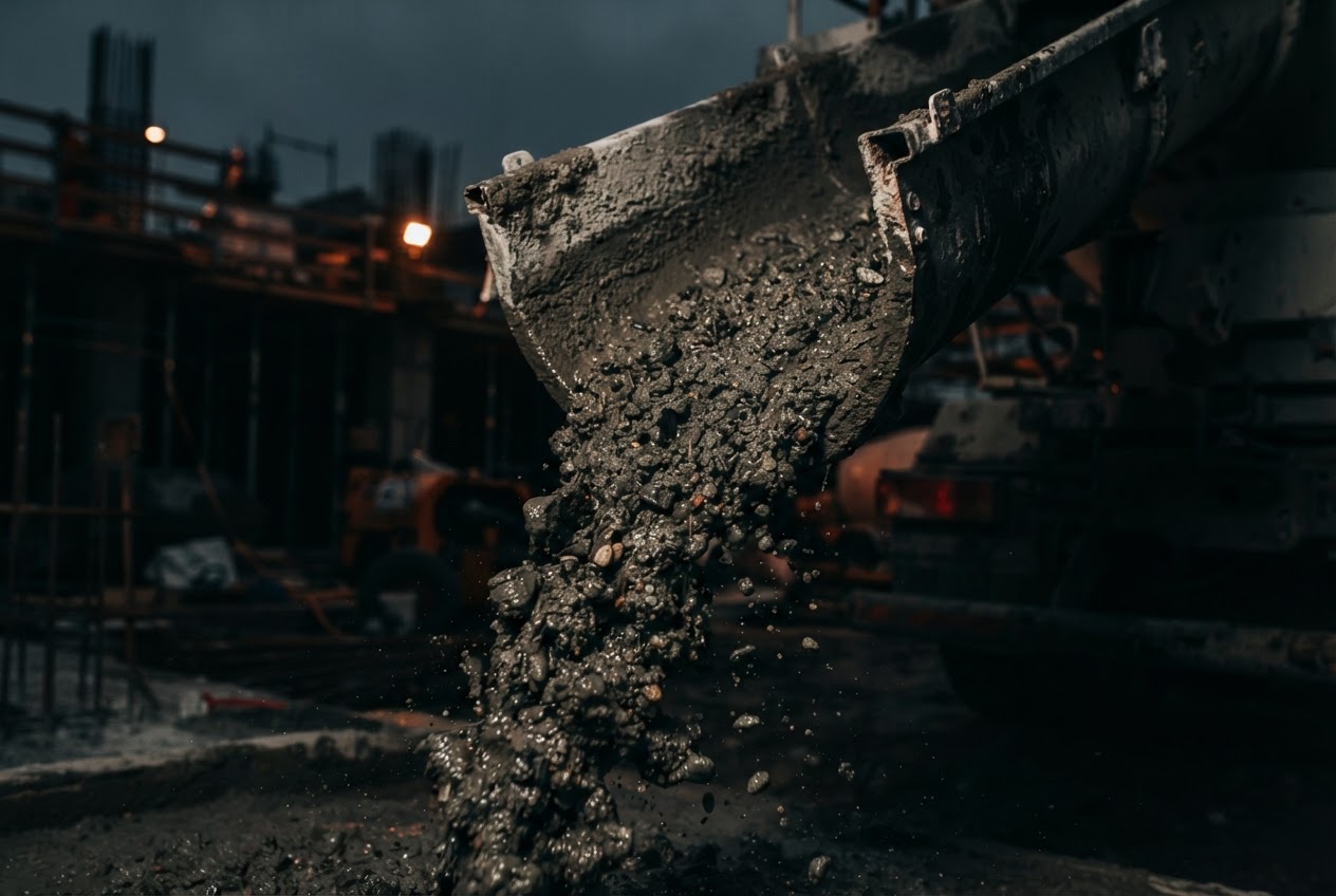 Concreto usinado sendo lançado na obra