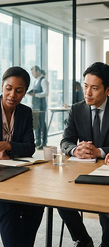 Business team reviewing AI tools and data on a laptop in a modern office