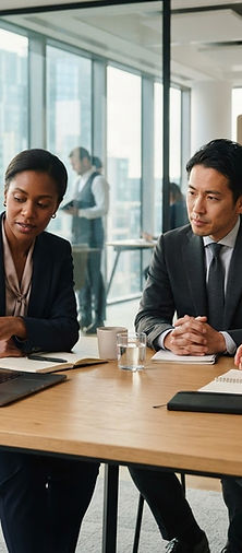 Business team reviewing AI tools and data on a laptop in a modern office