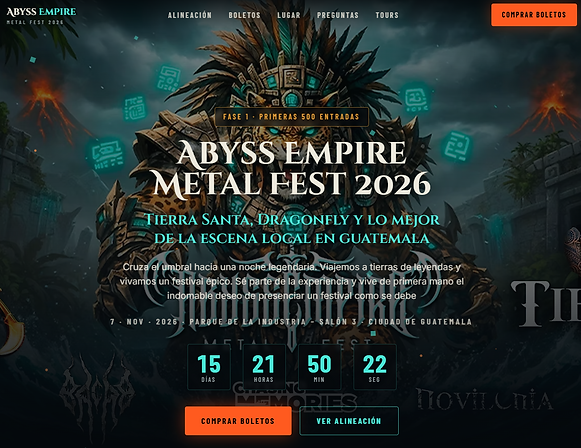 Captura de la landing page de Abyss Empire Metal Fest 2026