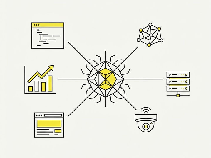 Ilustración del ecosistema tecnológico que integra las líneas de servicio de Grupo SD