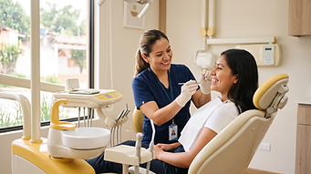 Dentista en su clínica, gestionando su consultorio con GSD Dental