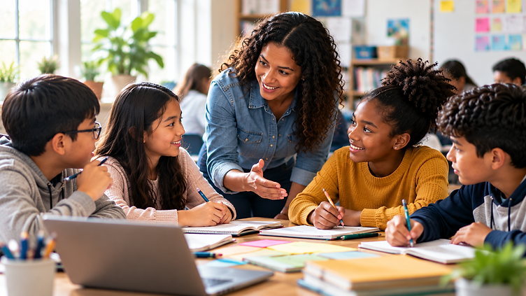 Educator guiding students through meaningful collaboration, discussion, and shared decision-making.
