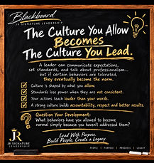 Blackboard — the culture you allow becomes the culture you lead, with checklist takeaways on a chalkboard