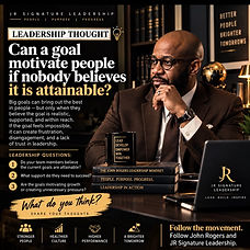 Leadership Thought — can a goal motivate people if nobody believes it is attainable? John Rogers at his desk beside the books