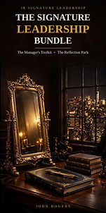 The Signature Leadership Bundle — The Manager's Toolkit plus The Reflection Pack, shown with a gold-framed mirror and the book