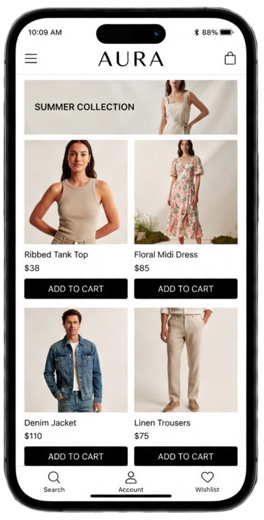Online clothing store mockup on iPhone