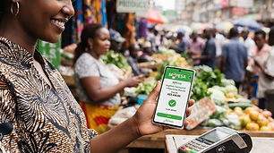 Mobile wallet transaction on a smartphone in an outdoor market setting