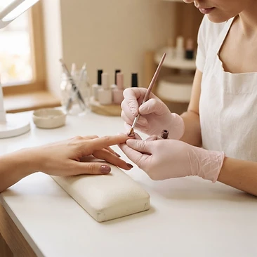 Nail technician applying gel polish with a fine brush