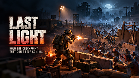 A soldier holding a desert checkpoint against a massive zombie horde under a full moon for Last Light.